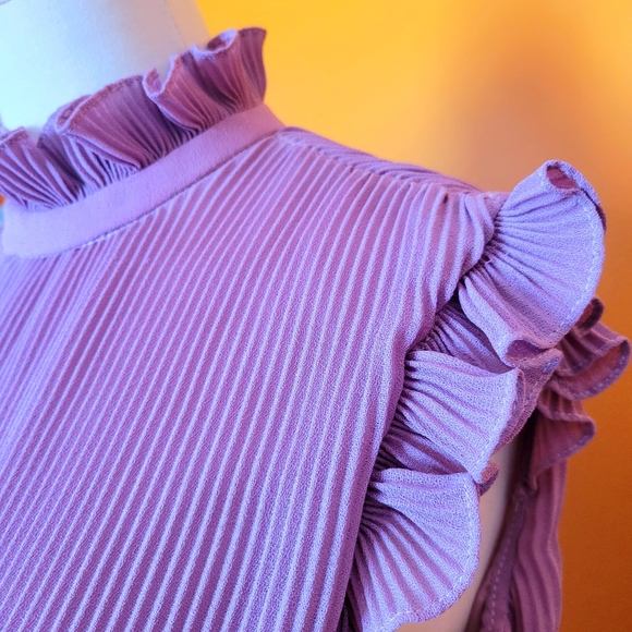 Vintage Lilac Dress Ruffle Trim Pleated Skirt - Picture 4 of 16